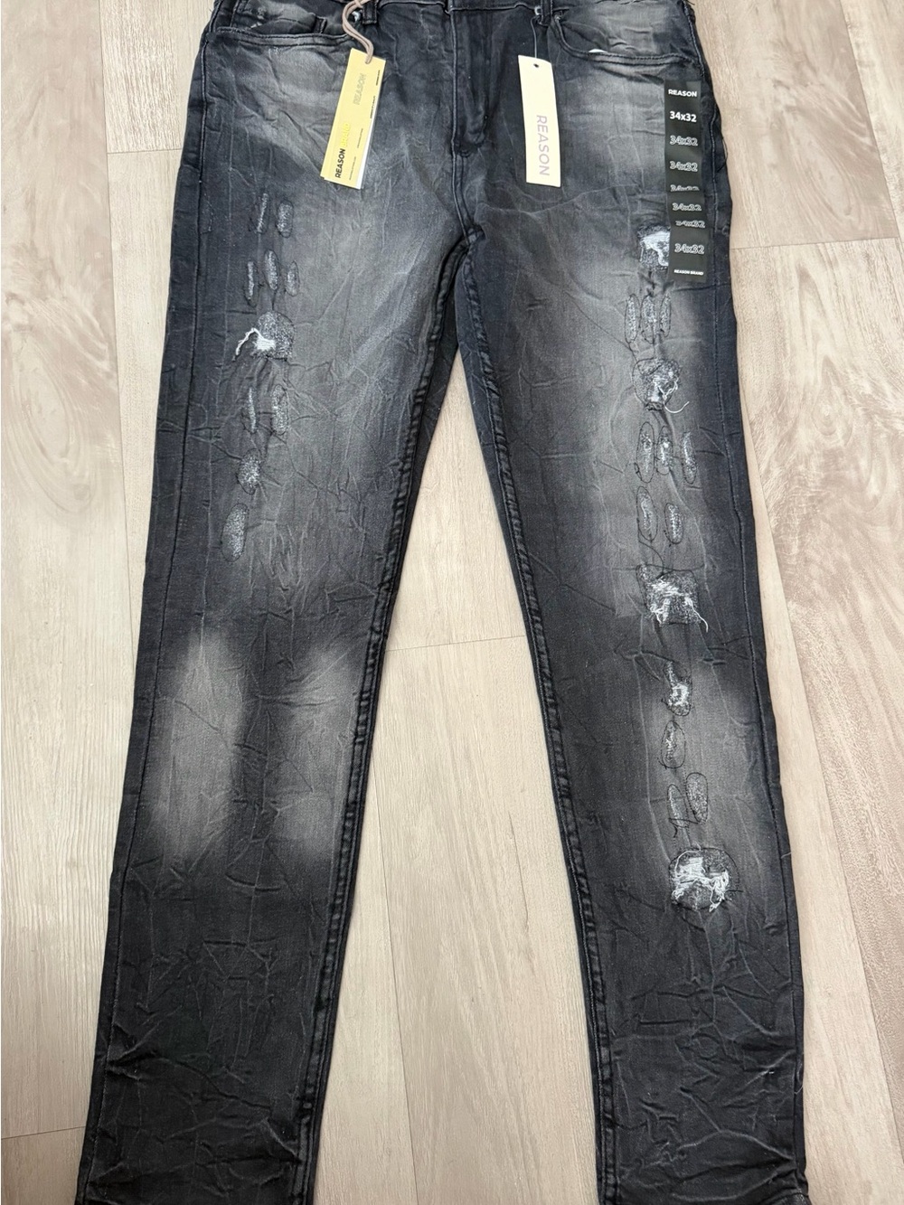 Reason Men's Black Washed Skinny Jeans with Distressed Detailing